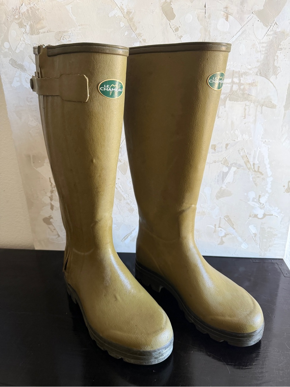 Le Chameau Men's Chasseur leather lined tall rubber boots, olive green - Picture 4 of 16